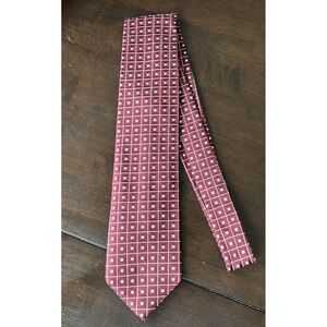 Vintage XMI 100% Silk Tie Maroon Burgundy with Silver Geometric Pattern